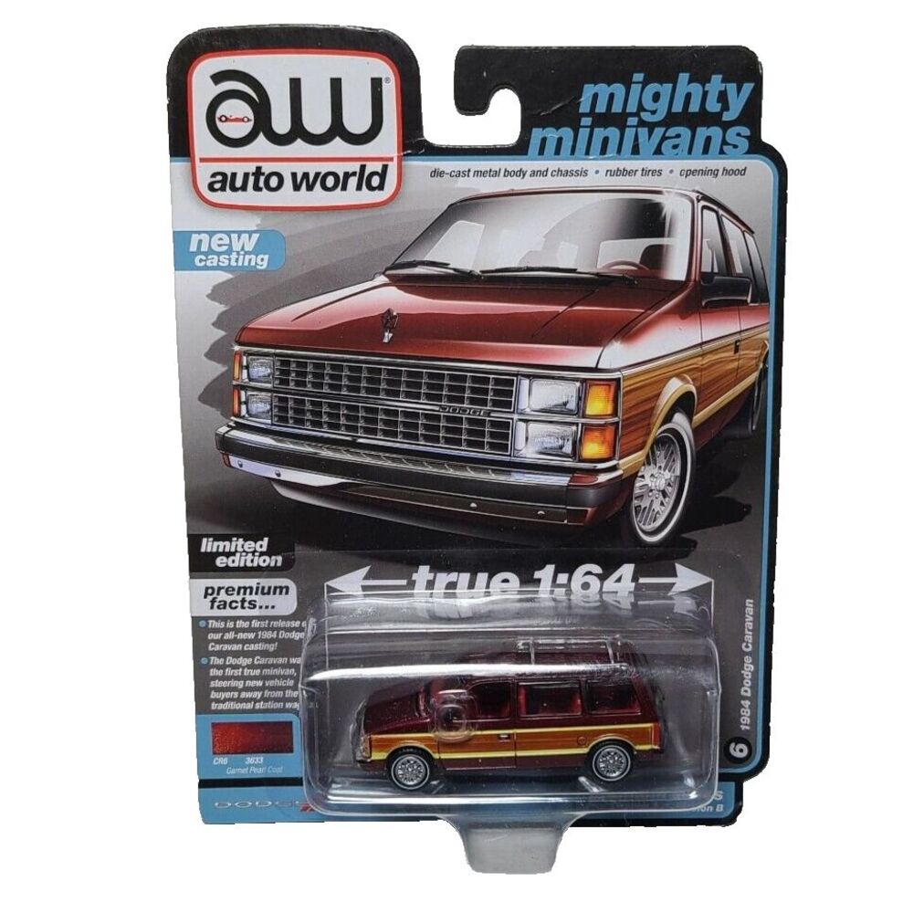 Auto World Mighty MiniVans 1984 Dodge Caravan Red 1/64 Diecast Car Toys